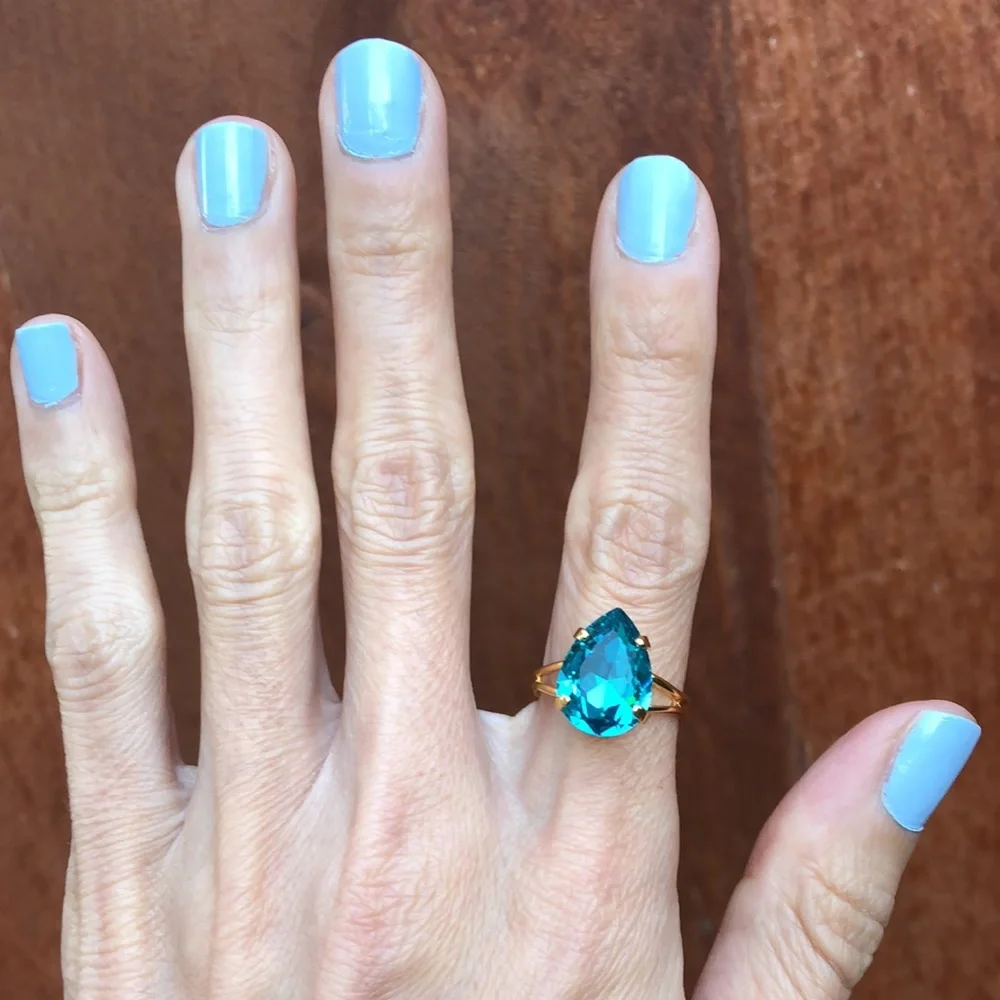 Aquamarine Pear Crystal Ring